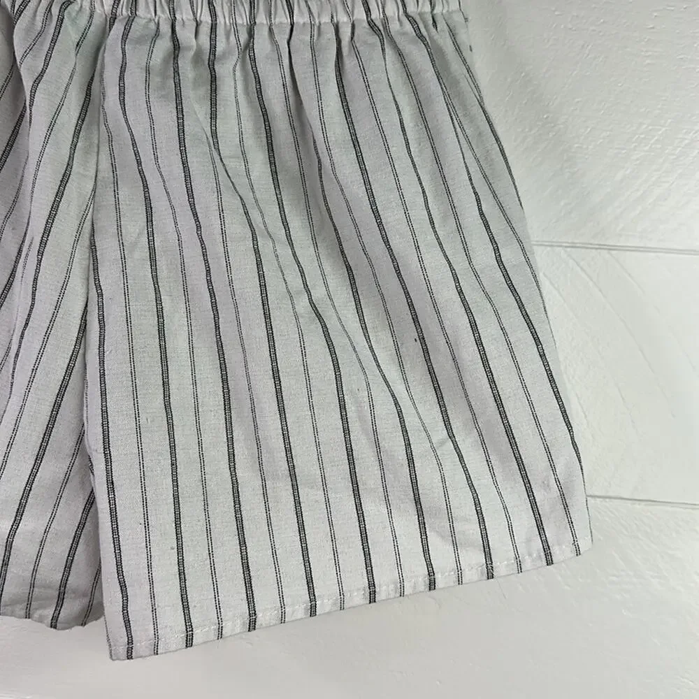 TEA MINTS White Black Striped Linen Elastic Tie Waist Shorts Size‎ Small